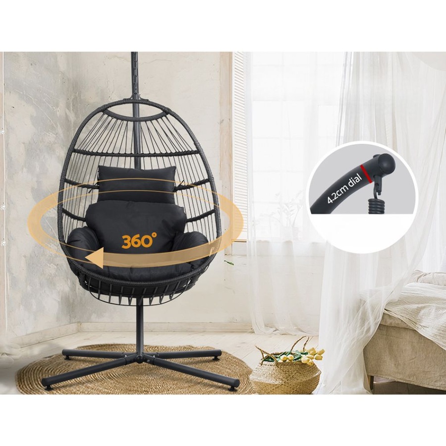 Egg Swing Chair Hammock Outdoor Furniture Hanging Wicker Seat - Black