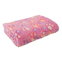 Pet Mat Paw Print Cat Dog Fleece Soft Blanket - Pink