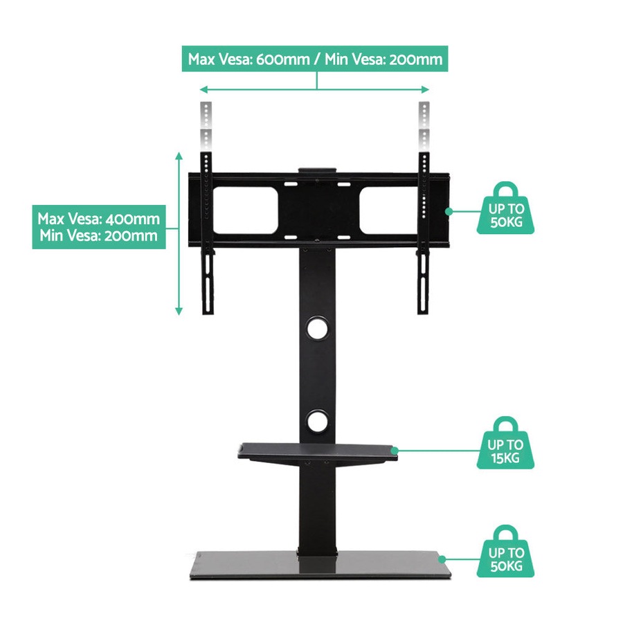 Floor TV Stand with Bracket - Black