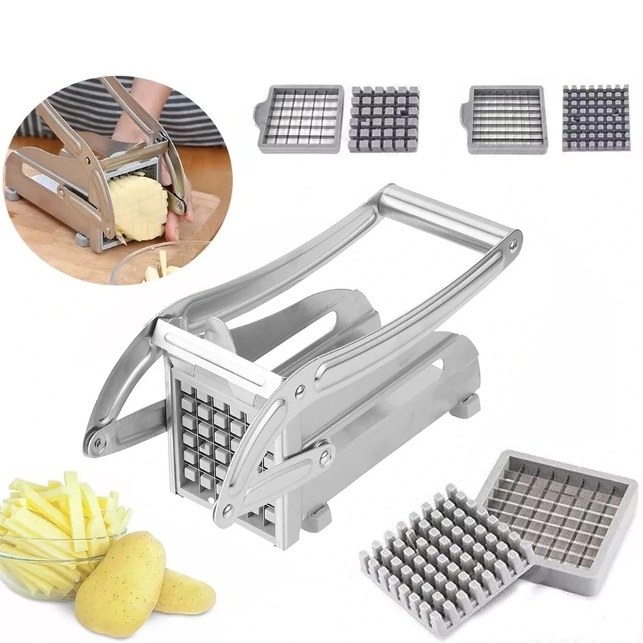 French Fries Slicer Stainless Potato Cutter Chip Chopper Maker 2 Blades