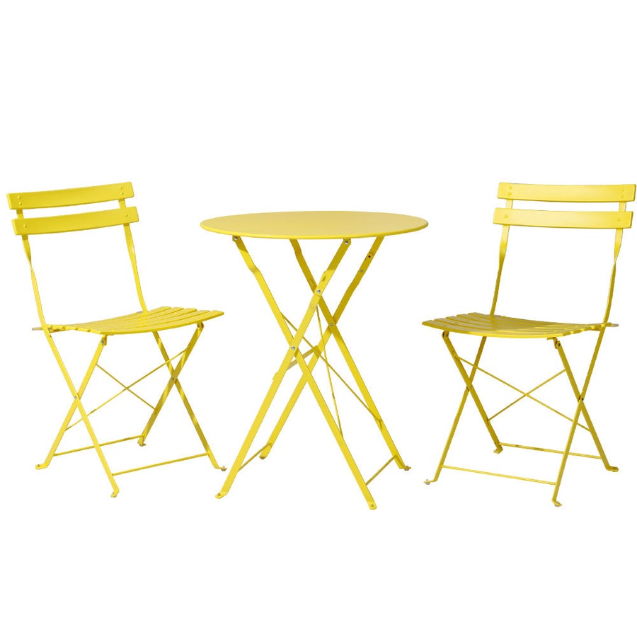 Garden Folding Patio Furniture Outdoor Table and Chairs Bistro Set - Yellow