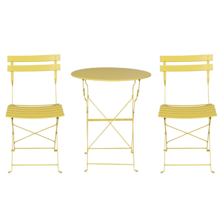 Garden Folding Patio Furniture Outdoor Table and Chairs Bistro Set - Yellow