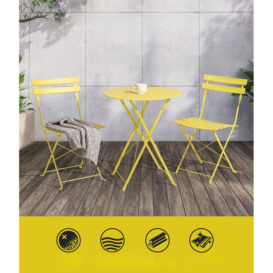 Garden Folding Patio Furniture Outdoor Table and Chairs Bistro Set - Yellow