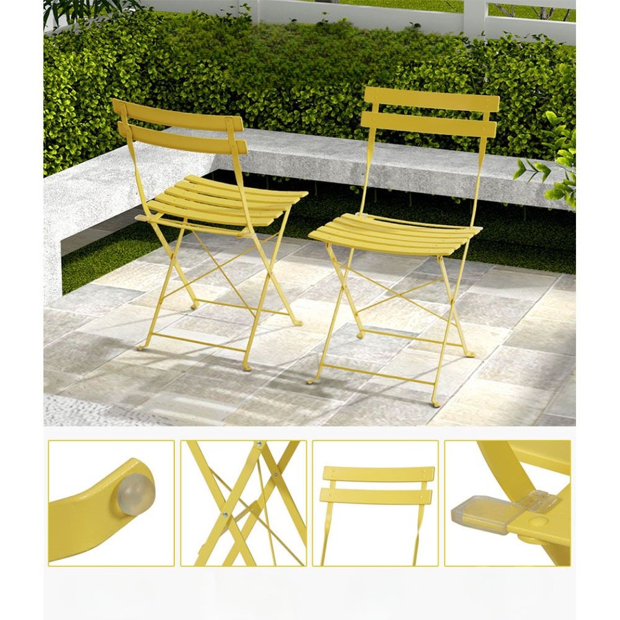 Garden Folding Patio Furniture Outdoor Table and Chairs Bistro Set - Yellow