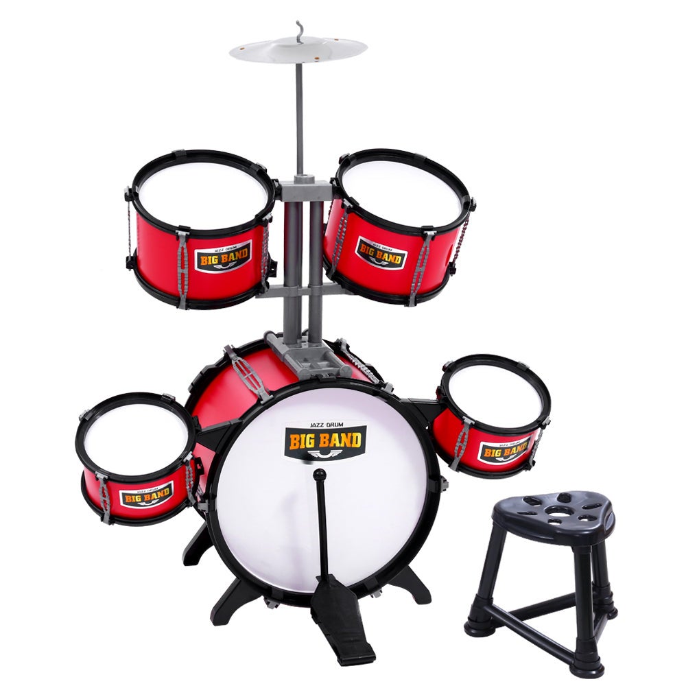 Kids 7 Drum Set Junior Drums Kit Musical Play Toys - Red
