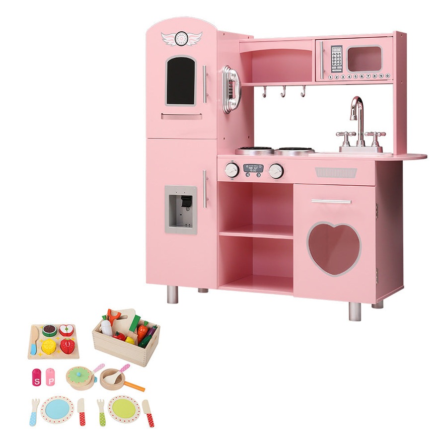 Kids Wooden Kitchen Pretend Play Cooking Toys Set - Pink
