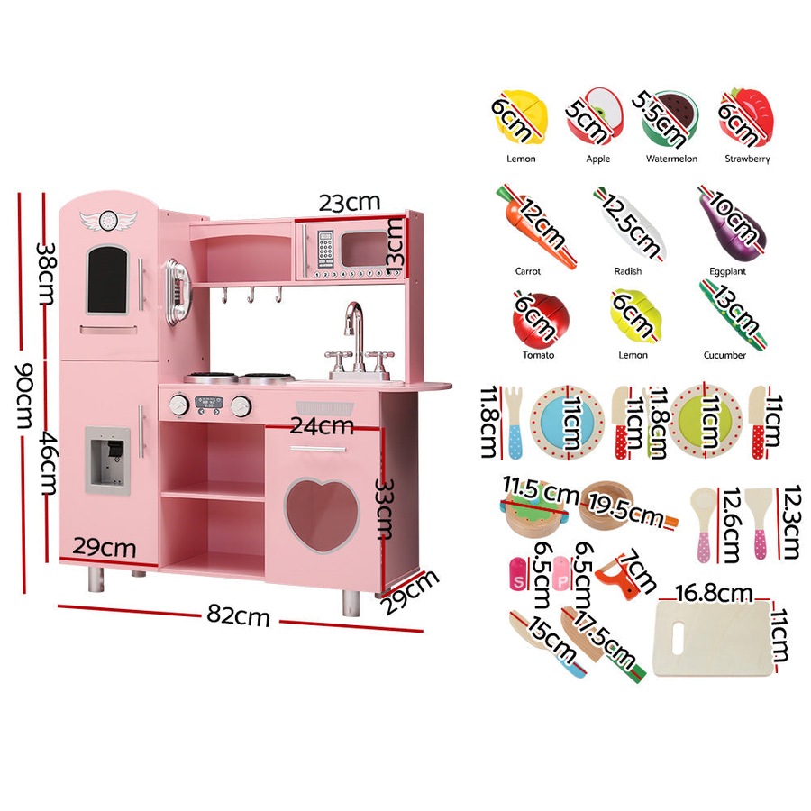 Kids Wooden Kitchen Pretend Play Cooking Toys Set - Pink