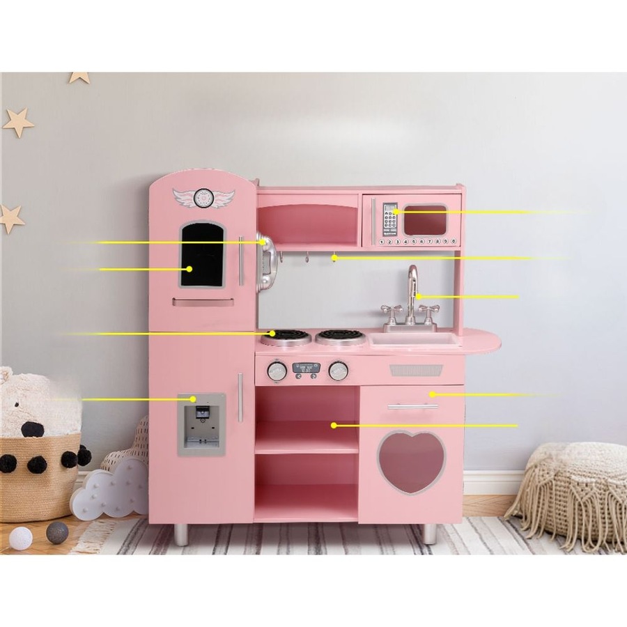 Kids Wooden Kitchen Pretend Play Cooking Toys Set - Pink