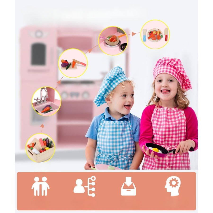Kids Wooden Kitchen Pretend Play Cooking Toys Set - Pink