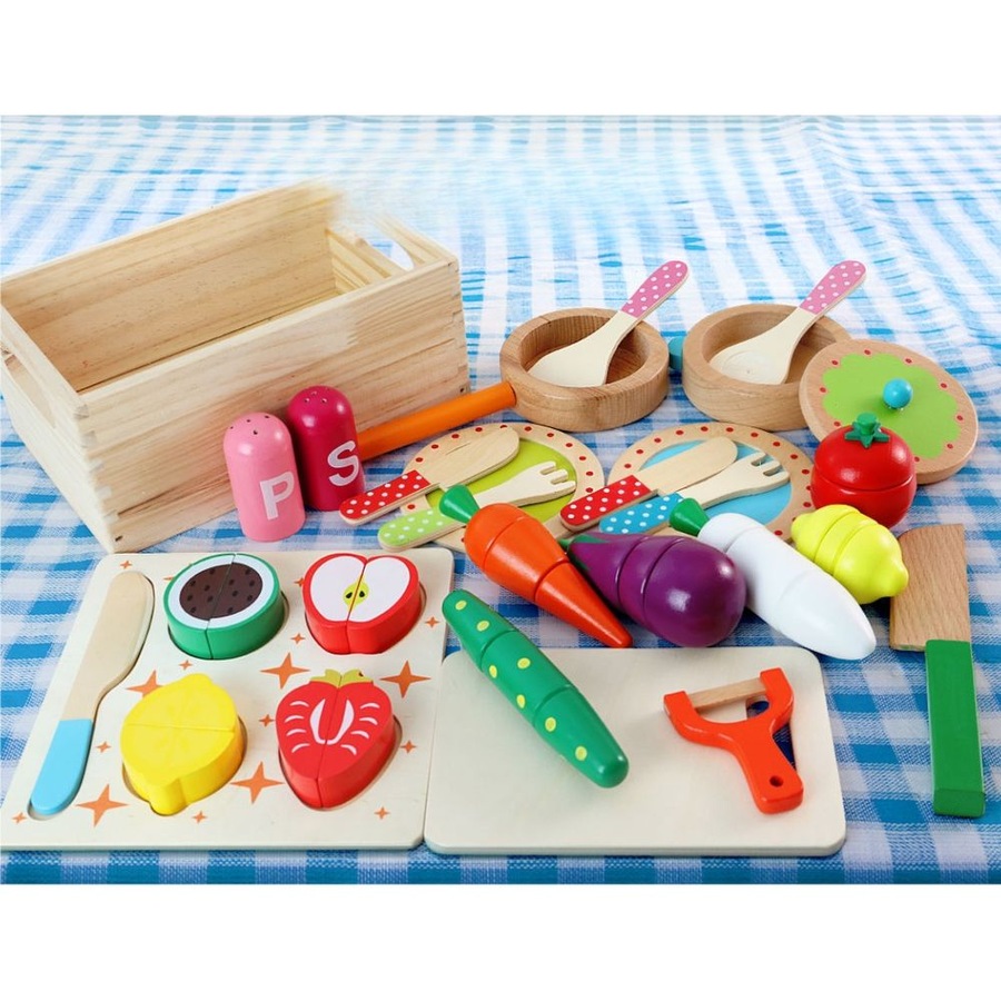 Kids Wooden Kitchen Pretend Play Cooking Toys Set - Pink