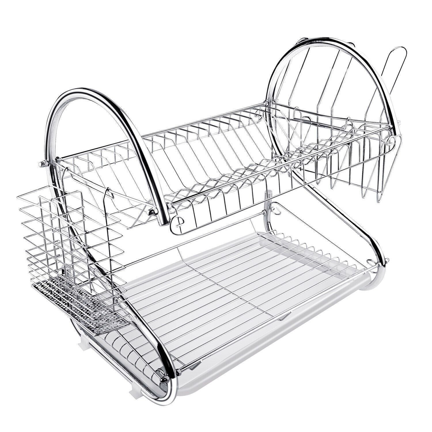 Kitchen Stainless Steel Dish Drainer Sink Tray Holder Drying Rack 2-Tier