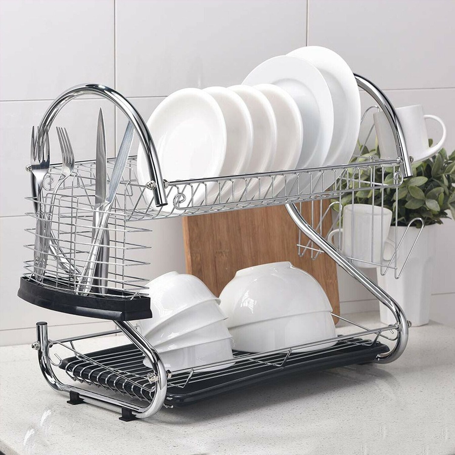 Kitchen Dish Drainer Sink Tray Holder Drying Rack 2-Tier