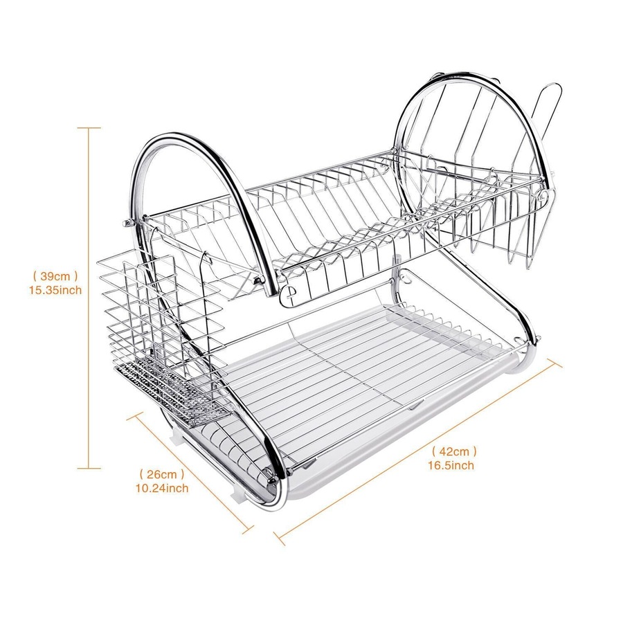 Kitchen Dish Drainer Sink Tray Holder Drying Rack 2-Tier