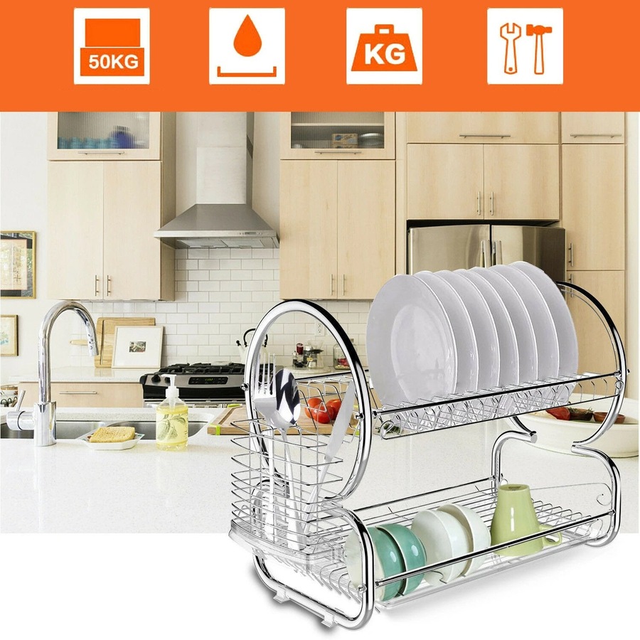 Kitchen Dish Drainer Sink Tray Holder Drying Rack 2-Tier