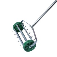 Steel Lawn Aerator Roller Garden Tool - Green