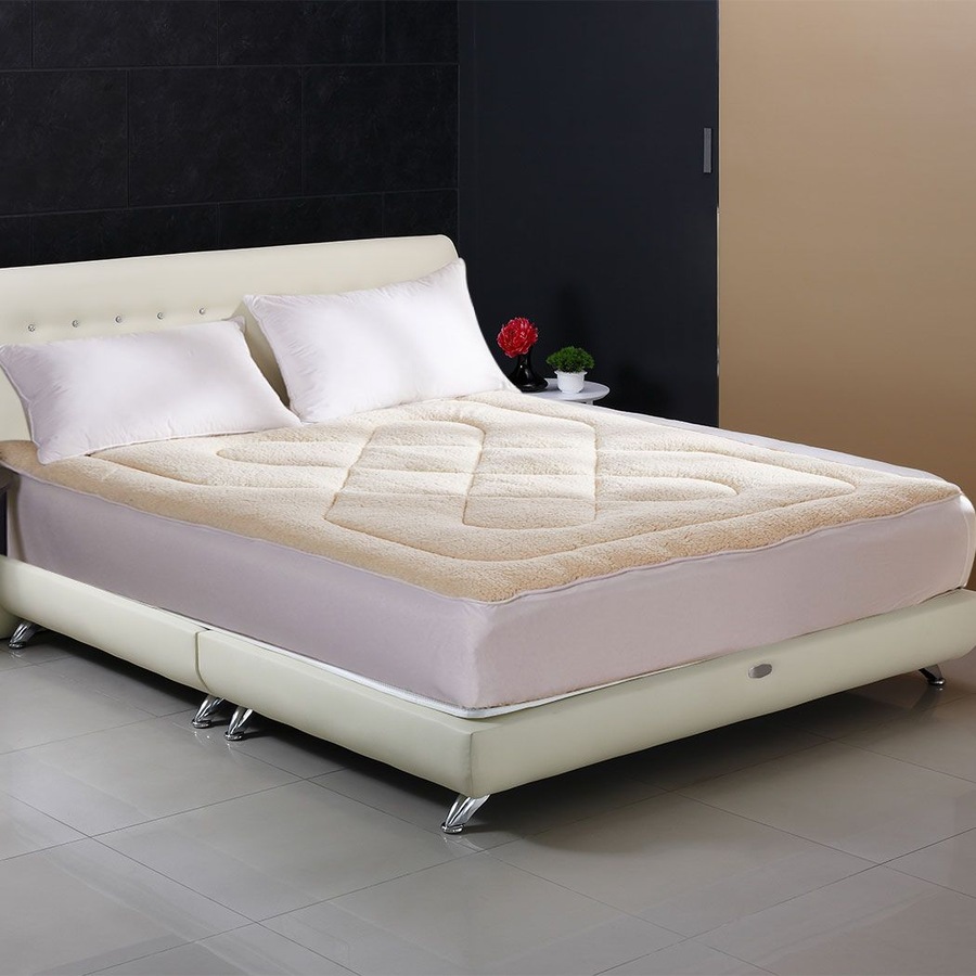 Reversible Wool Mattress Topper Queen - Cream and White