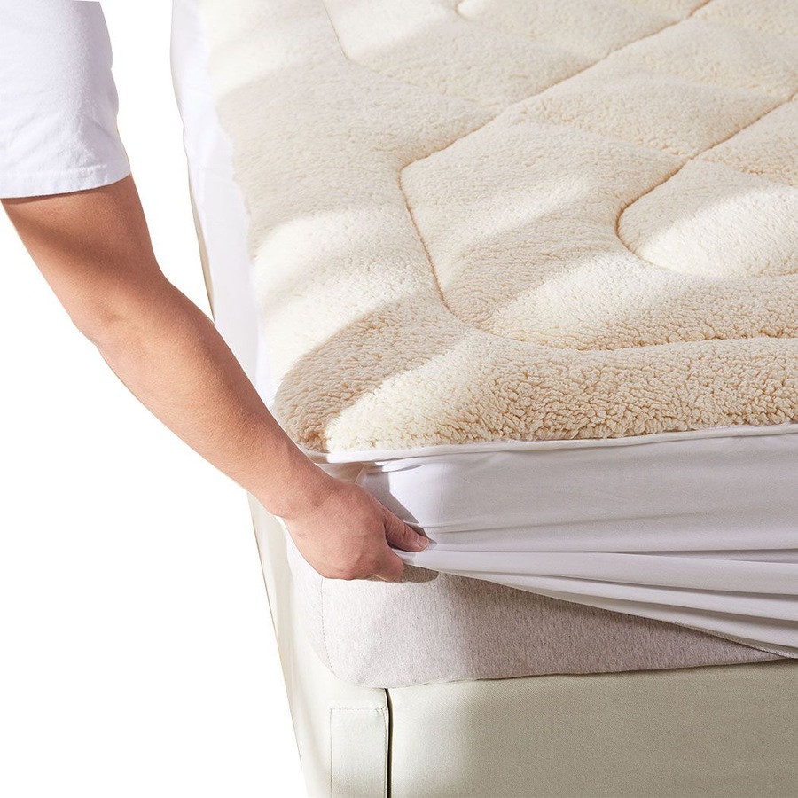 Reversible Wool Mattress Topper Queen - Cream and White