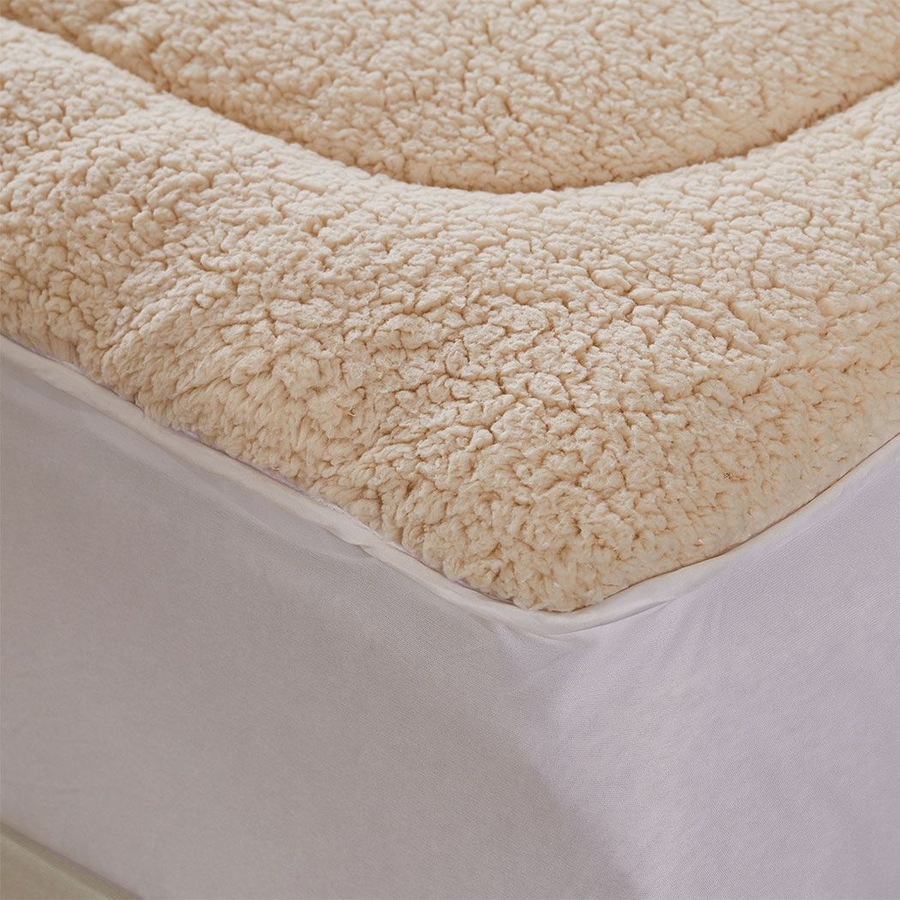 Reversible Wool Mattress Topper Queen - Cream and White
