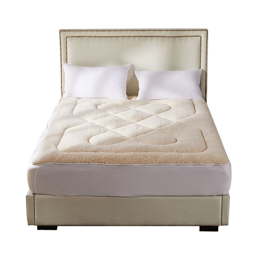 Reversible Wool Mattress Topper Queen - Cream and White