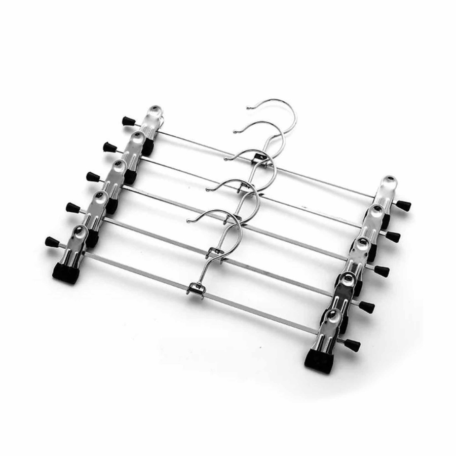 Metal Clothes Hangers with Skirt Clips Adjustable Coat Pant Rack - 10pcs