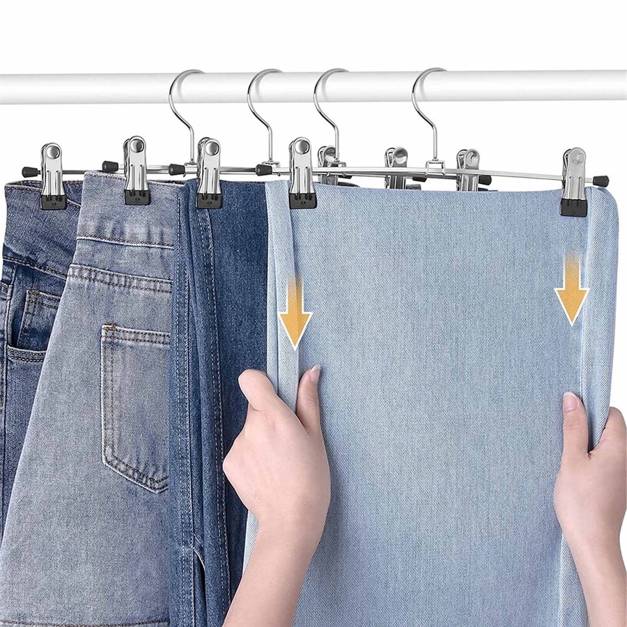 Metal Clothes Hangers with Skirt Clips Adjustable Coat Pant Rack - 10pcs
