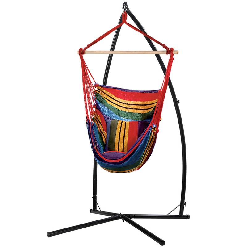 Buy Outdoor Hanging Hammock Pillow Chair with Steel Stand - Rainbow 