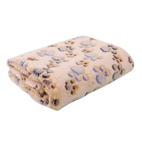 Pet Mat Paw Print Cat Dog Fleece Soft Blanket - Brown