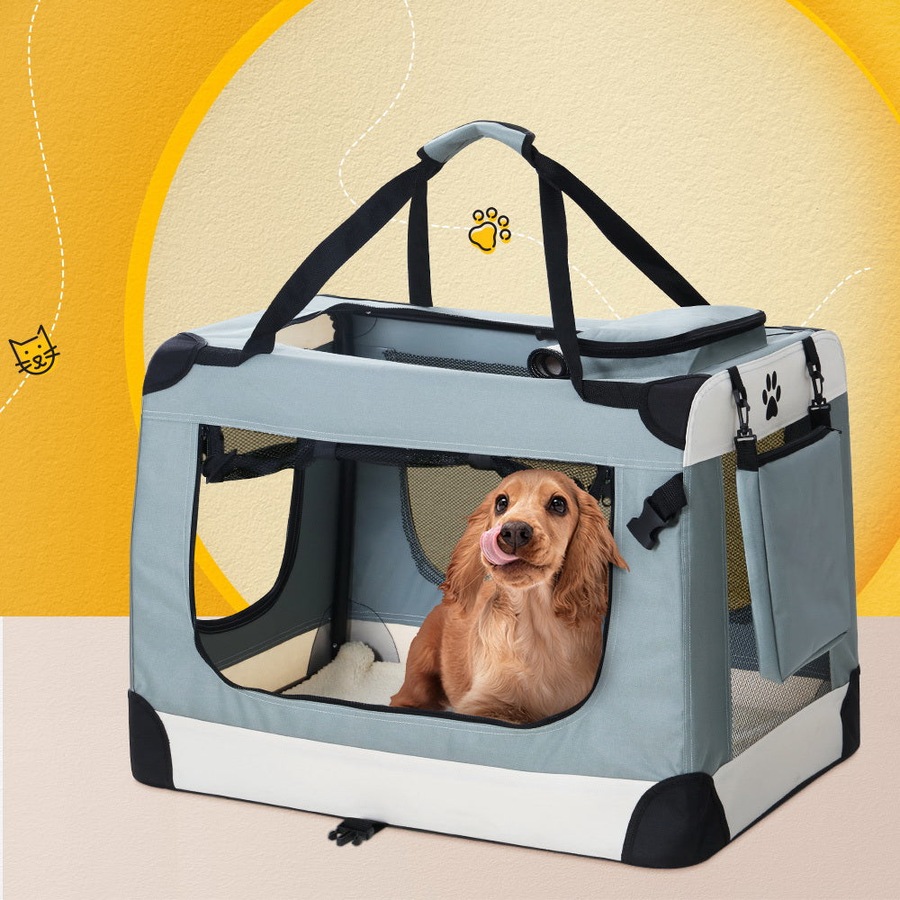 Pet Carrier Dog Cat Travel Portable Cage Kennel Foldable - L