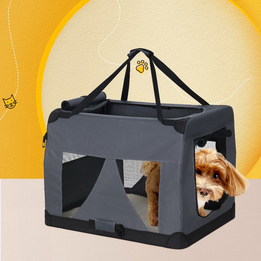 Pet Carrier Dog Cat Travel Portable Cage Kennel Foldable - M