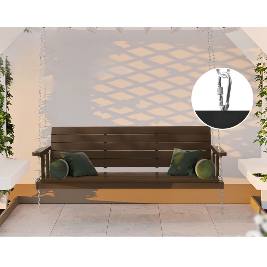 Porch Swing Bench Outdoor Furniture Wooden Chair 3 Seater - Brown