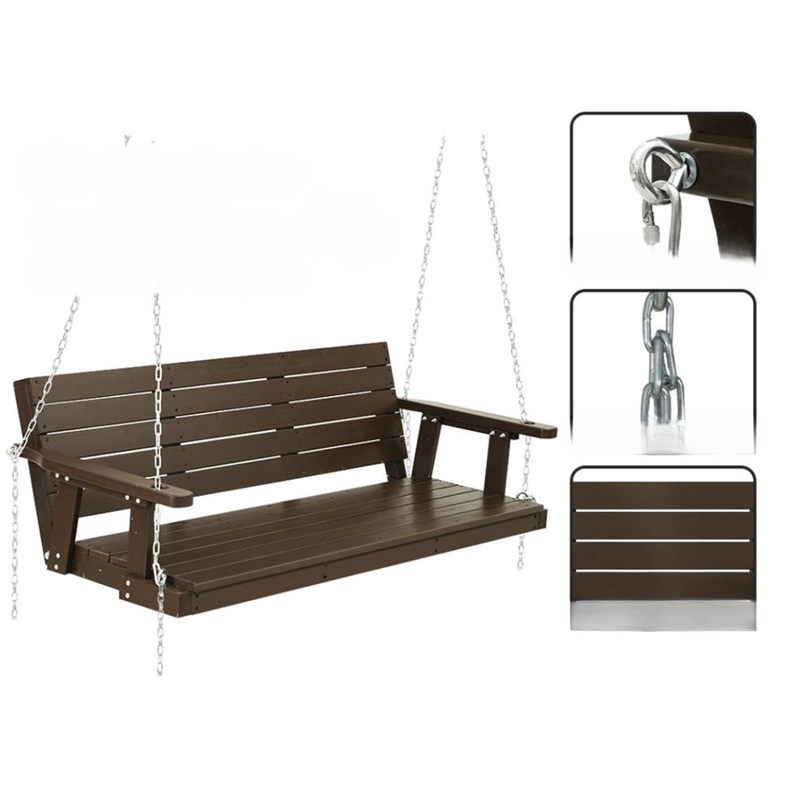 Porch Swing Bench Outdoor Furniture Wooden Chair 3 Seater - Brown