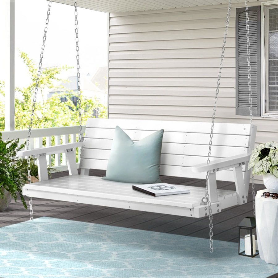 Porch Swing Bench Outdoor Furniture Wooden Chair 3 Seater - White
