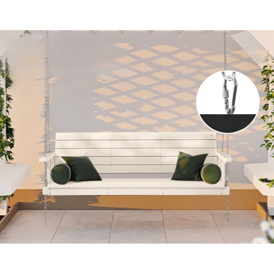 Porch Swing Bench Outdoor Furniture Wooden Chair 3 Seater - White