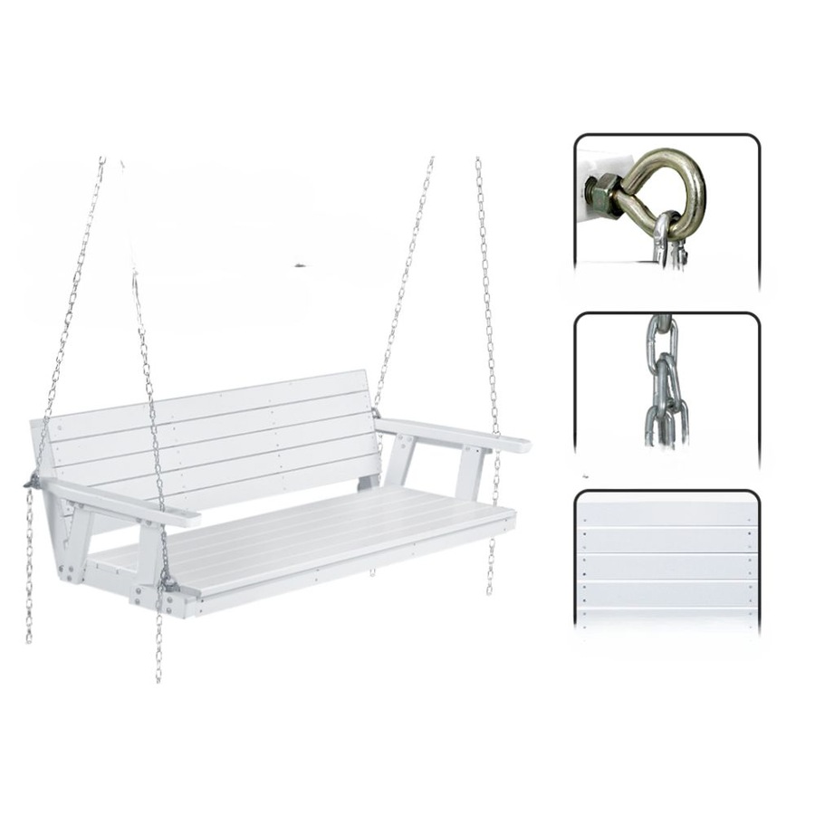 Porch Swing Bench Outdoor Furniture Wooden Chair 3 Seater - White