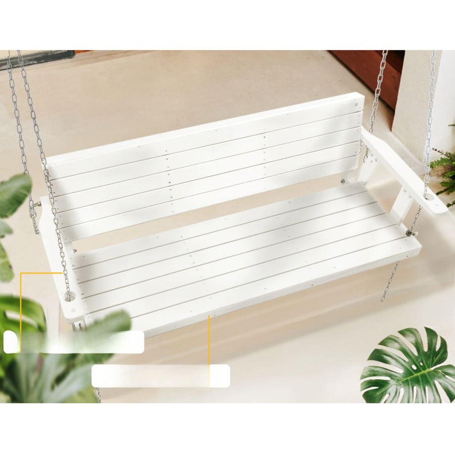 Porch Swing Bench Outdoor Furniture Wooden Chair 3 Seater - White