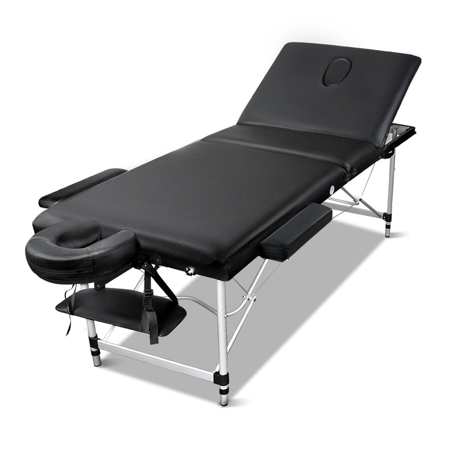 Portable 3 Fold Aluminum Massage Table - Black