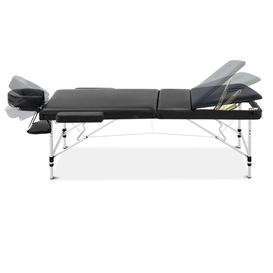 Portable 3 Fold Aluminum Massage Table - Black