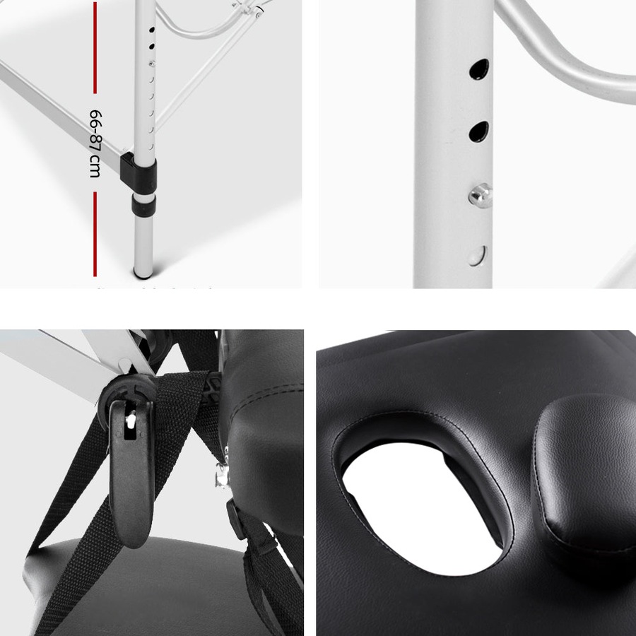 Portable 3 Fold Aluminum Massage Table - Black