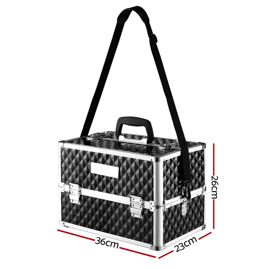 Portable Cosmetic Makeup Suitcase - Diamond Black