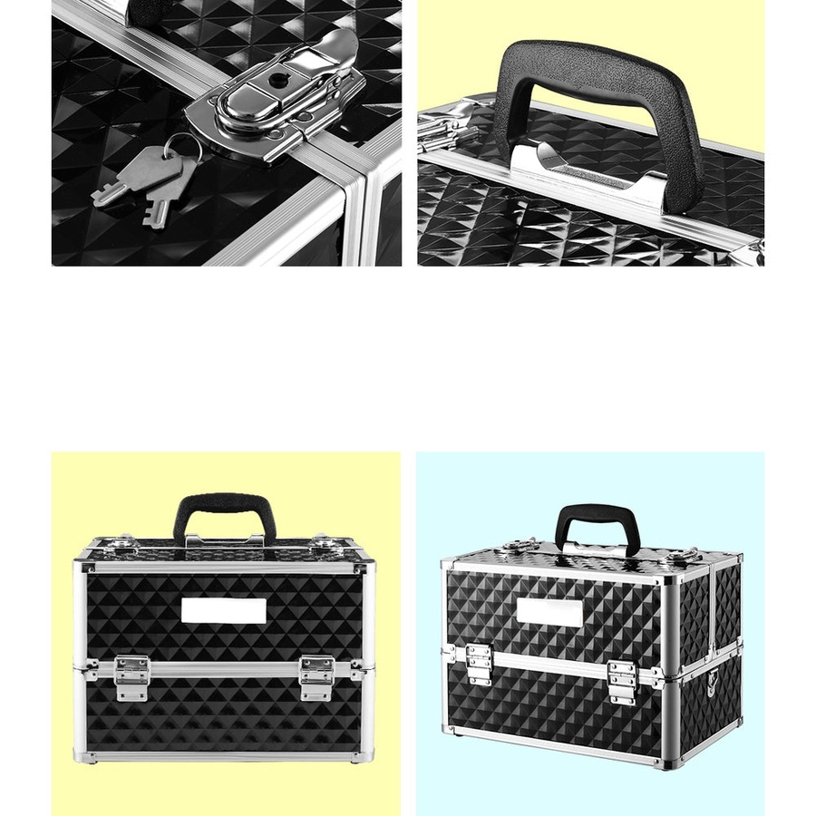 Portable Cosmetic Makeup Suitcase - Diamond Black
