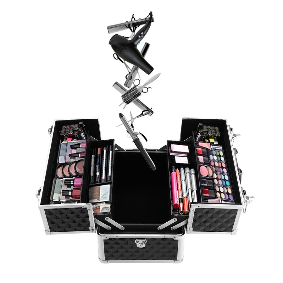 Portable Cosmetic Makeup Suitcase - Diamond Black