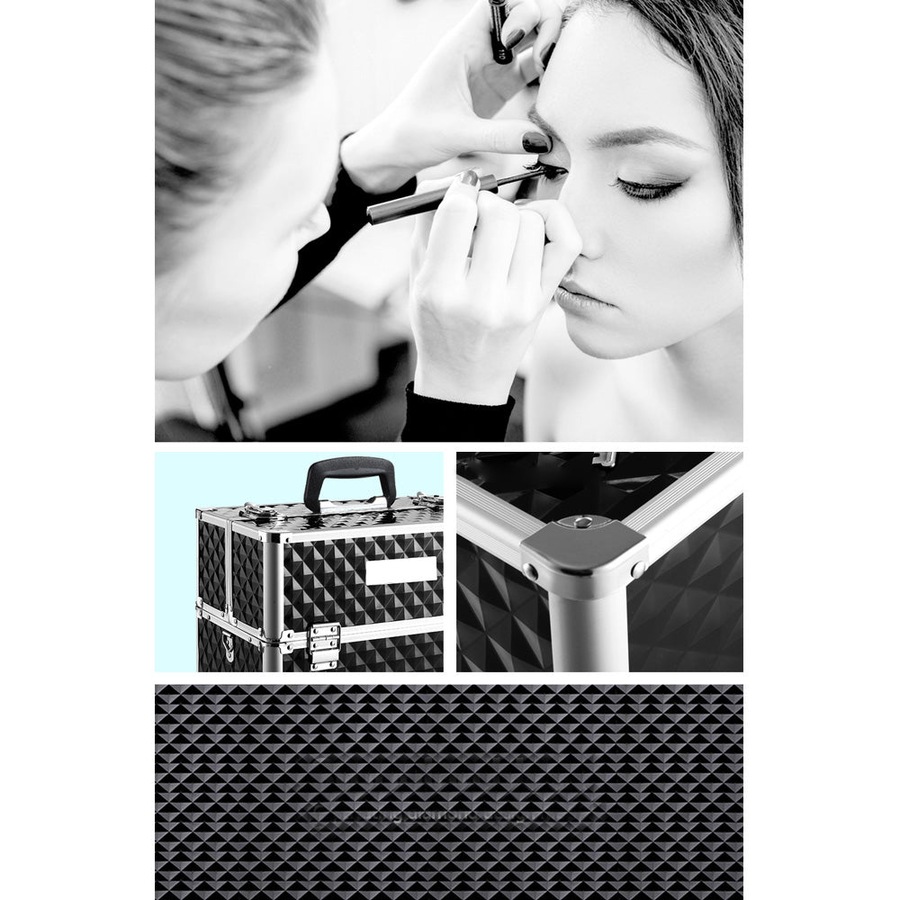 Portable Cosmetic Makeup Suitcase - Diamond Black