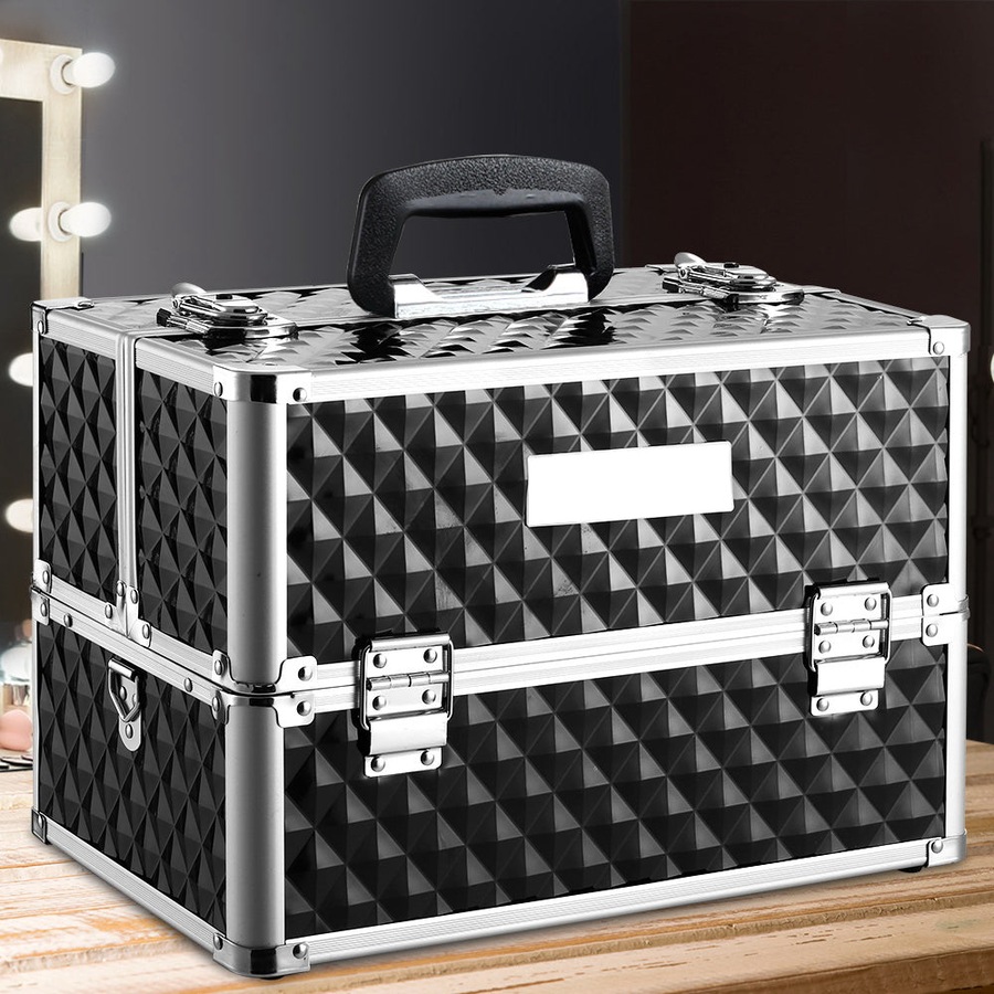 Portable Cosmetic Makeup Suitcase - Diamond Black