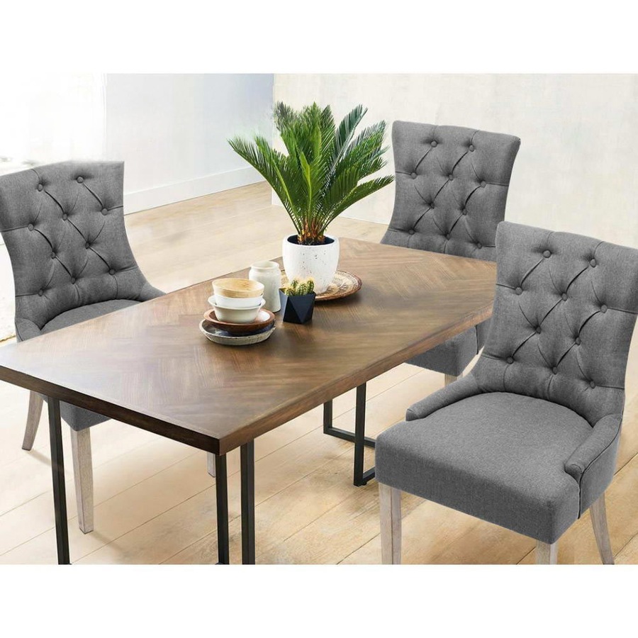 Set of 2 Dining Chair French Provincial Chairs Wooden Fabric Retro Cafe