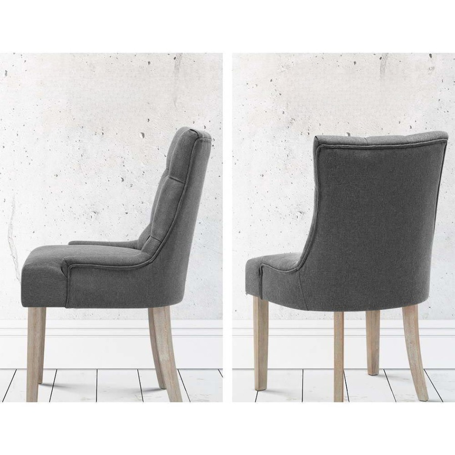 Set of 2 Dining Chair French Provincial Chairs Wooden Fabric Retro Cafe