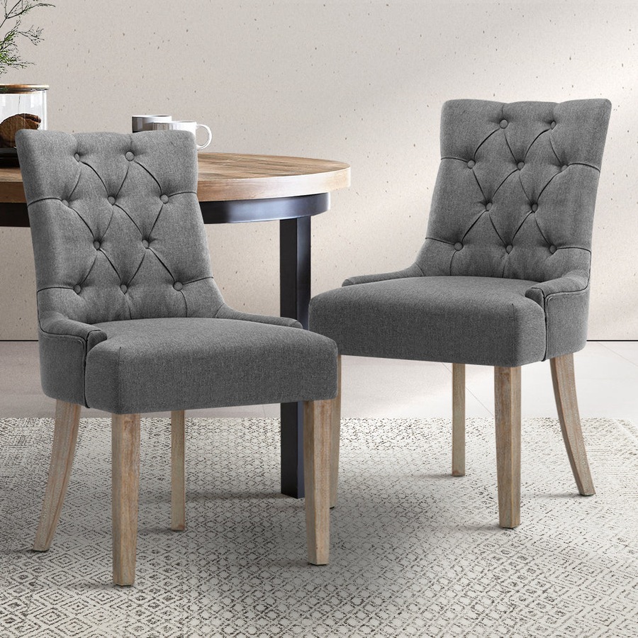 Set of 2 Dining Chair French Provincial Chairs Wooden Fabric Retro Cafe