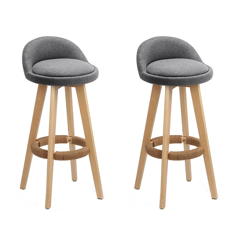 Fabric Bar Stools - Grey and Wood - Set of 2