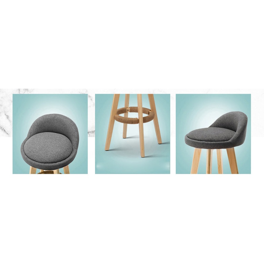 Fabric Bar Stools - Grey and Wood - Set of 2