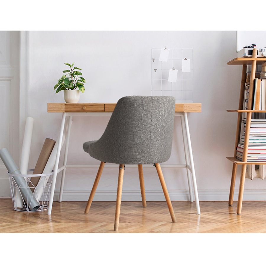 Set of 2 Replica Dining Chairs Beech Wooden Timber Chair Kitchen Fabric Grey