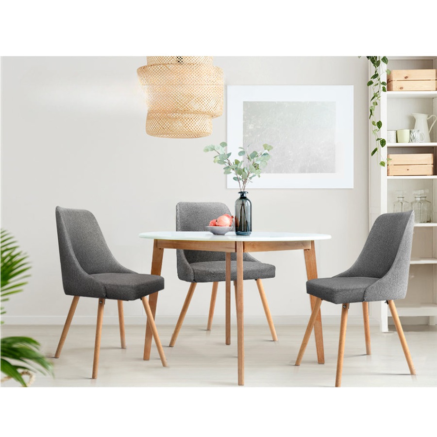 Set of 2 Replica Dining Chairs Beech Wooden Timber Chair Kitchen Fabric Grey